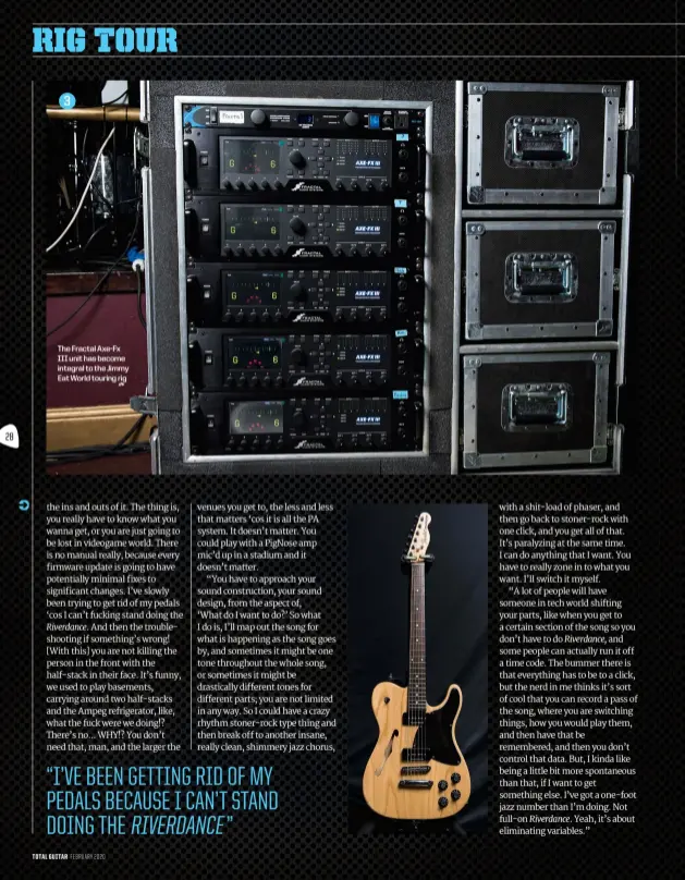  ??  ?? The Fractal Axe-fx III unit has become integral to the Jimmy Eat World touring rig