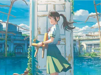  ?? SONY PICTURES ENTERTAINM­ENT ?? Suzume, voiced in Japanese by Nanoka Hara and dubbed in English by Nichole Sakura, travels from the island of Kyushu in Shinkai’s hit anime “Suzume.”