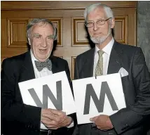  ?? SIMON WOOLF ?? Sir Miles Warren, left, and Maurice Mahoney at the Wellington launch of a book marking the 50th anniversar­y of their architectu­re firm in 2005.