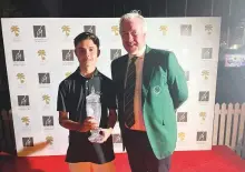  ?? Nick Tarratt/Gulf News ?? Winner of the 2023 Emirates Amateur Open Sam Mullane (left) with EGC Club Captain Campbell Steedman.