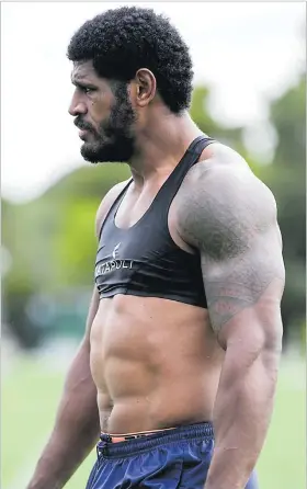  ?? Pictures: SUPPLIED ?? Storm forward Tui Kamikamica during a training session in Melbourne yesterday. Below: Fijian Drua players Motukai Murray (left) and Tevita Ikanivere at AAMI Park in Melbourne last week.