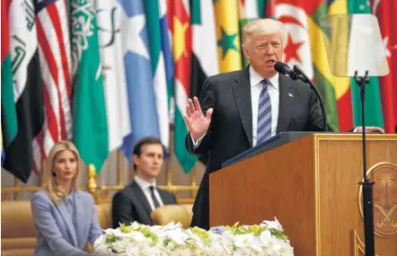  ?? Evan Vucci / Associated Press ?? President Donald Trump decries “wicked ideology” in a speech to Arab leaders Sunday in Riyadh, Saudi Arabia. More coverage on page B4.