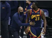  ??  ?? The Warriors’ Draymond Green is escorted off the court following his second technical foul during the fourth quarter against the Hornets at Spectrum Center on Saturday in Charlotte, N.C.