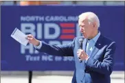  ?? Ap-Carolyn kaster, File ?? Democratic presidenti­al candidate former Vice President Joe Biden speaks during a Biden for President Black economic summit at Camp North End in Charlotte, N.C. The final stretch of a presidenti­al campaign is typically a nonstop mix of travel, caffeine and adrenaline. But as the worst pandemic in a century bears down on the United States, Joe Biden is taking a lower key approach.