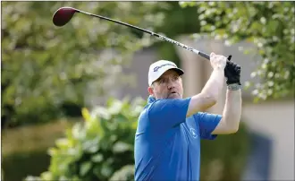  ?? ?? Frank Mchugh gets his drive away during the Lakeland Open at Castle Hume last Sunday morning.