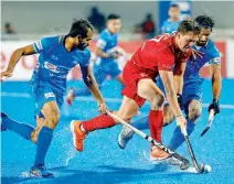  ??  ?? Action from the FIH Pro League match between India and Belgium in Bhubaneswa­r on Saturday.