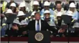  ?? GERALD HERBERT — THE ASSOCIATED PRESS ?? President Donald Trump speaks on energy infrastruc­ture at the Cameron LNG Export Terminal in Hackberry, La., Tuesday.