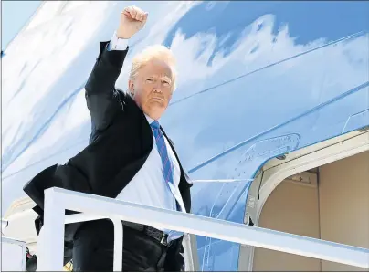  ?? Picture: AFP ?? ALL ABOUT ATTITUDE: US President Donald Trump boards Air Force One prior to departure from Canadian Forces Base Bagotville in Canada on Saturday. Trump travels to Singapore to meet with North Korean leader Kim Jong Un tomorrow