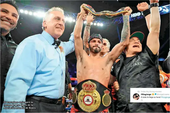  ??  ?? El venezolano arriesgará su corona de peso ligero de la Asociación Mundial de Boxeo.