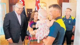  ?? Photo / Getty Images ?? Scott Morrison meets David Warner and daughter Isla Rose ahead of the Sydney test.