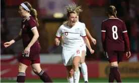  ?? Photograph: Lynne Cameron/The FA/Getty Images ?? Joy for Ella Toone and more despair for Latvia during England’s 20-0 win on Tuesday.