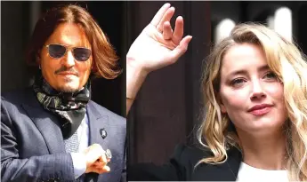  ?? — AFP photo ?? File photos show Depp (right) and Amber at the Depp’s libel trial against News Group Newspapers (NGN) at the High Court in London.