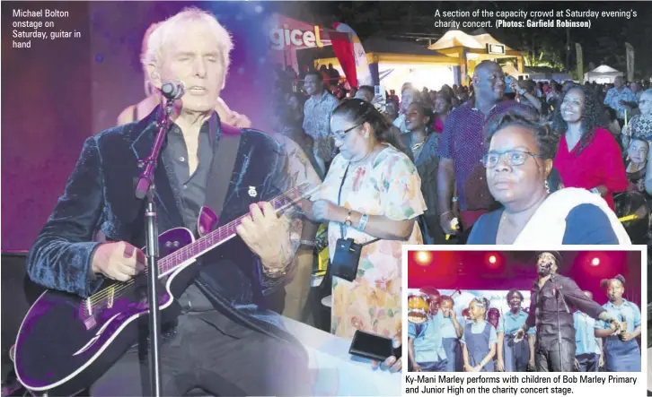  ?? (Photos: Garfield Robinson) ?? Michael Bolton onstage on Saturday, guitar in hand
A section of the capacity crowd at Saturday evening’s charity concert.