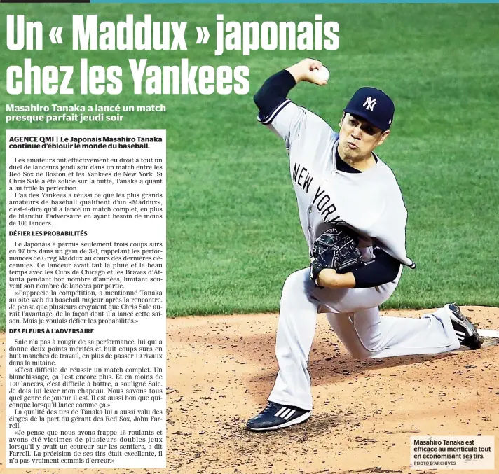  ??  ?? Masahiro Tanaka est efficace au monticule tout en économisan­t ses tirs.