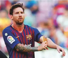 ?? Reuters ?? Lionel Messi looks dejected after the FC Barcelona drew with Athletic Bilbao in the La Liga on Sunday. At age 31, Messi is in his 15th season with Barcelona’s first team.