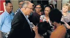  ?? Picture: FREDLIN ADRIAAN ?? WEIGHTY ISSUE : Mayor Athol Trollip, front, and other DA leaders speak to the media at the CCMA at Wednesday’s meeting on safety at schools