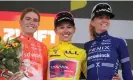  ?? Photograph: Peter Dejong/AP ?? The Tour de France Femmes winner, Katarzyna Niewiadoma, between Demi Vollering (left) and Pauliena Rooijakker­s on the podium.