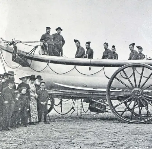  ?? ?? St Anne’s lifeboat the Laura Janet, which was lost along with her 13-strong crew while trying to rescue the German barque Mexico off the Lancashire coast in 1886; 14 of 16 volunteers on sister ship the Eliza Fernley also drowned in the incident, considered the most tragic in RNLI history; Scottish volunteer Benny Thomson, above left; an RNLI boat at Whitby, North Yorkshire, opposite right