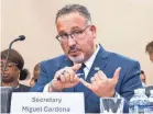  ?? JOSH MORGAN/USA TODAY ?? Education Secretary Miguel Cardona largely avoided questions about the ongoing FAFSA delays at a Wednesday budget hearing on Capitol Hill.