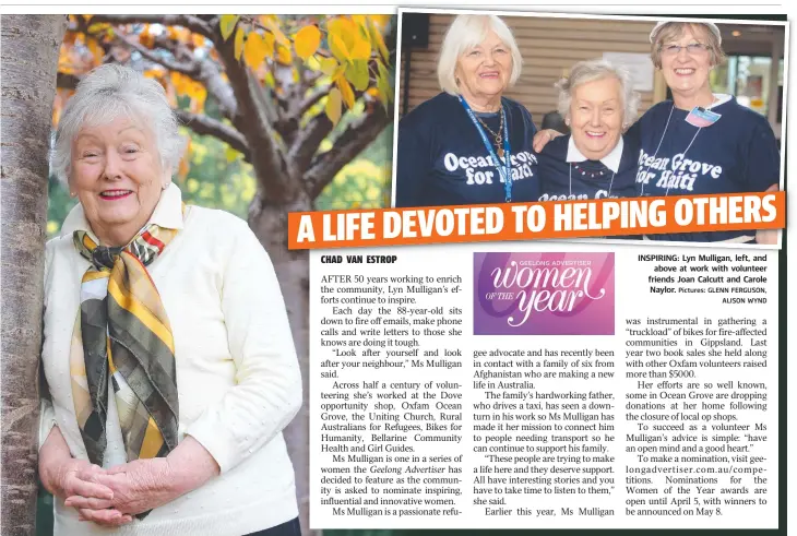  ?? Pictures: GLENN FERGUSON, ALISON WYND ?? INSPIRING: Lyn Mulligan, left, and above at work with volunteer friends Joan Calcutt and Carole Naylor.