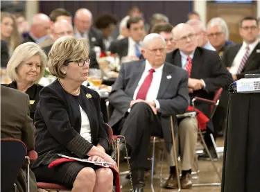  ?? Staff photo by Evan Lewis ?? n Area educators and business leaders listen to Texas Workforce Commission Chairman Andres Alcantar speak Thursday at Texarkana College about the state’s 60x30TX plan to increase the population’s level of higher education. The goal is to have 60...