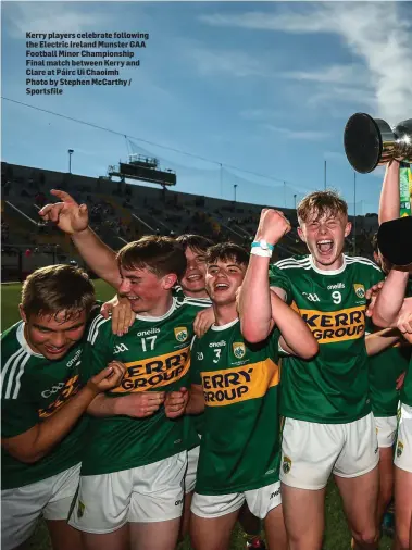  ??  ?? Kerry players celebrate following the Electric Ireland Munster GAA Football Minor Championsh­ip Final match between Kerry and Clare at Páirc Ui Chaoimh Photo by Stephen McCarthy / Sportsfile