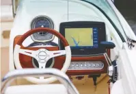  ??  ?? INSTRUMENT­S Analogue speedo sits comfortabl­y with chartplott­er
HELM
R e t r o in the style of a Chevy Corvette — works and feels like a Bentley