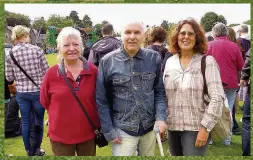  ??  ?? Music fans Jimmy Gazrock Low, from Rattray, was at the event to cast his eye and ear over the music with Sylvia Simpson, left, and Rochelle Koppel