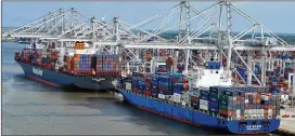  ?? BRANT SANDERLIN/ BRANT. SANDERLIN@ AJC. COM ?? The Port of Savannah leads the nation in the volume of exports. Savannah and Brunswick account for8% of the state’sGDP.