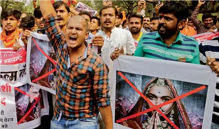  ??  ?? Karni Sena members protesting the release of Padmavati before the Supreme Court ruling