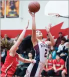  ?? RECORDER PHOTO BY CHIEKO HARA ?? Strathmore High School's Mariah Hernandez takes it to the hoop Feb. 28 during the first half in the CIF Central Section Division IV Girls Basketball semifinal against Kerman High at Strathmore High School.