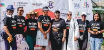  ?? ?? L-R: The founder of BrainyOak Initiative, Mrs. Oyinkan Afolabi; founder of Patrick Speech and Languages Centre, Mrs. Dotun Akande, founder of Cradle Lounge Special Needs Initiative, Mrs. Solape Azazi, General Manager of LASODA, Mrs. Adenike Oyetunde, founder of Greensprin­gs School, Mrs. Lai Koiki; founder of Sultana Nabila Cerebral Palsy Foundation, Mrs. Raliat Oyetunde; Executive Director of The Learning Place Centre, Mrs. Bolanle Adewole; and Assistant Principal, Anthos House, Mrs. Atinuke Ogunnaike, during the autism awareness walk, in Lagos... recently