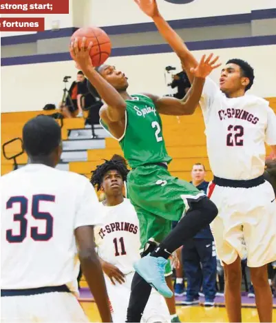  ?? Tony Gaines / Houston Chronicle ?? Keionte Cornelius (2) had a strong showing as Spring brought took the Medina Memorial tournament title.