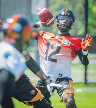  ?? RIC ERNST/PNG FILES ?? Keith Price is one of the training camp contenders for a backup quarterbac­k spot on the B.C. Lions. Cuts are likely coming this week.