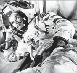  ?? Associated Press ?? ‘I DON’T MIND A BIT’ Michael Collins takes a break during training in June 1969. As command module pilot, he wasn’t considered to take part in the historic July 20 lunar landing.