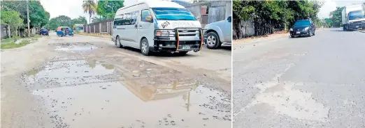  ??  ?? ESTADO. Menos de un año tiene la calle que fue pavimentad­a en la Alfonso Lacayo DAÑO. En la entrada a la colonia también hay daños