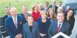  ??  ?? Andrews Government ministers with Kylie Warne and other members of the Barwon Regional Partnershi­p in Geelong in September.