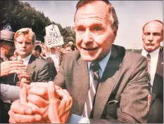  ?? Hearst Connecticu­t Media file photo ?? President George Bush shakes hands at Nolan Field in Ansonia on Aug. 24, 1991.