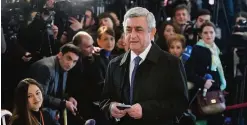  ?? —AP ?? YEREVAN: Armenia’s President Serzh Sargsyan arrives at a polling station during a parliament­ary election in Yerevan, Armenia.