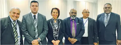  ?? Photo: Arieta Vakasukawa­qa ?? From left: Government MP Mataiasi Akoula, Standing Committee chair on Justice, Law and Human Rights Ashneel Sudhakar, Fiji Chamber of Commerce secretary Ana Tuiketei, Government MP Alivereti Nabulivou, SODELPA Opposition MPs Semesa Karavaki and Mikaele...