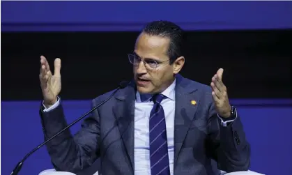  ?? ?? Shell CEO Wael Sawan attends a panel during the Abu Dhabi Internatio­nal Progressiv­e Energy Congress earlier this month. Photograph: Amr Alfiky/Reuters