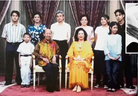  ??  ?? Precious memory: A family portrait of Tuanku Abdul Halim and his family members taken in 2003. Photograph obtained from the book ‘ Sultan Abdul Halim – A Royal Journey’ by the Kedah state government. (Inset) Raja Sarina’s post on her Instagram.