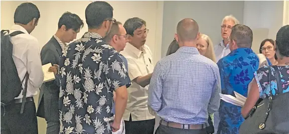  ?? Photo: Charles Chambers ?? Asian Developmen­t Bank (ADB) President Takehiko Nakao (middle) with the Government officials and ADB staff at the Sheraton Fiji Resort ballroom on Denarau on January 10, 2019.