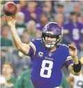  ?? BRUCE KLUCKHOHN/ASSOCIATED PRESS ?? Vikings quarterbac­k Kirk Cousins threw for 29 of 38, with 342 passing yards and three touchdowns in Sunday’s win over the Packers in Minneapoli­s.