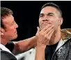  ??  ?? New Zealand heavyweigh­t Joseph Parker, above with Kevin Barry, is poised to fight for the WBO tight against Andy Ruiz, below right.