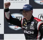  ?? Ashley Landis, The Associated Press ?? Josef Newgarden celebrates winning the Grand Prix of Long Beach on Sunday.