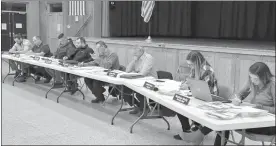  ?? ?? Pictured at the Feb. 14 Broken Bow City Council meeting are, from left, council members Chris Myers, Paul Holland and David Baltz, council president David Schmidt, Mayor Rod Sonnichsen, City Attorney Jason White, City Clerk Kandi Peters and Deputy City Clerk Madison Neely.