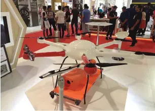  ??  ?? A drone on display during the GETEX which kicked off at the Dubai World Trade Centre on Thursday.