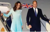  ??  ?? Britain’s Prince William and his wife Kate arrived at Nur Khan base in Islamabad on Monday.