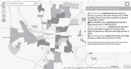  ??  ?? The map shows economic changes in Columbus neighborho­ods from 1980 through 2018.